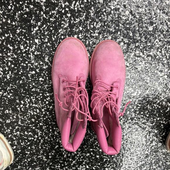 Timberland Men\'s Pink Suede Combat Boots Lace Up Logo Accents Size 5
